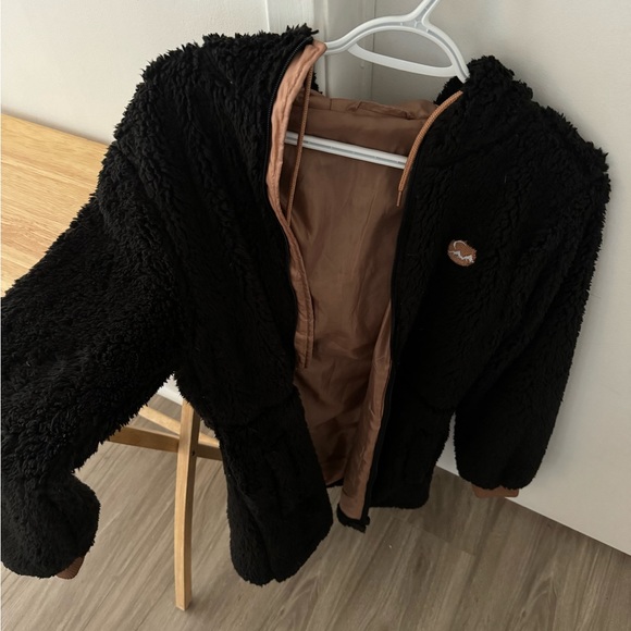 Zyia black long teddy hooded jacket XS EUC - Picture 1 of 1